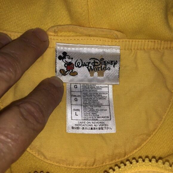 Vintage 1990s Men’s Size Large Mickey Walt Disney World Full Zip Yellow Hoodie - Picture 3 of 7